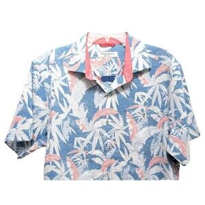 Tommy Bahama Mens Sz M Shirt Nova Wave Floral Blue Button Up Short Sleeve